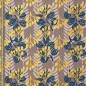 Preview: ST10129 robuster Canvas Stoff in milchkaffeefarben mit cremefarbenen, blauem & goldenem Blattmusteraus 100% Baumwolle