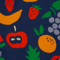 Preview: Viskose Webware -  dunkelblau mit bunten Sommerfrüchten