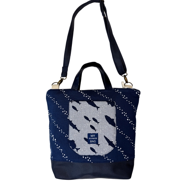 ST10147 Nähbeispiel 4 robuster Canvas Stoff KOKKA dunkelblau maritim Fische Wellen