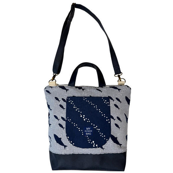 ST10147 Nähbeispiel 3 robuster Canvas Stoff KOKKA dunkelblau maritim Fische Wellen