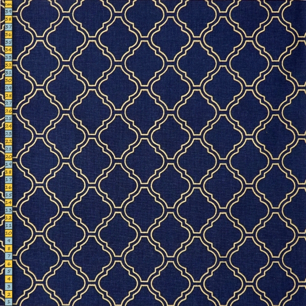 Preview: ST10131 Half Panama Stoff blau mit goldenem Karomuster aus 80% Baumwolle, 20% Polyester