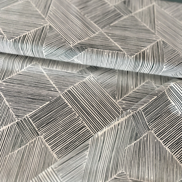 ST10185 Baumwolle Webware offwhite mit schwarzen Streifen in Vierecken Meterware Detailansicht