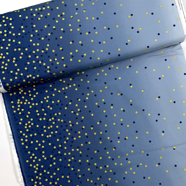 Preview: ST10196 Stoff Webware Baumwolle Meterware blau gold metallic Punkte 1