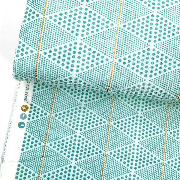 Preview: ST10206 Stoff Webware Baumwolle Meterware türkis mit Karomunster und gold metallic Details Meterware MODA Detailansicht