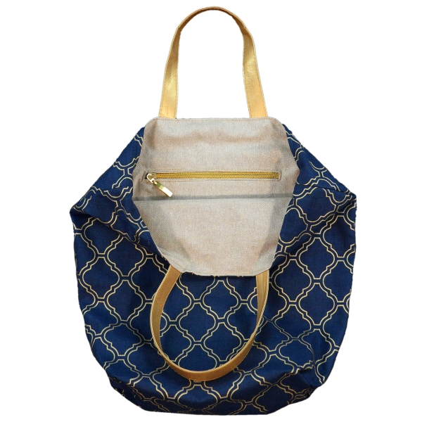 Preview: Designbeispiel ST10131 Half Panama Stoff blau mit goldenem Karomuster aus 80% Baumwolle, 20% Polyester