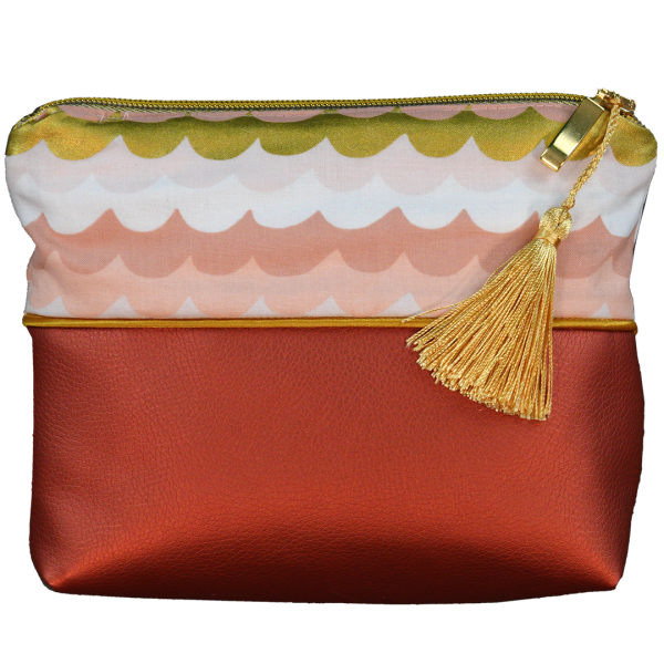 Nähbeispiel Kosmtetiktasche KOSITA ST10142 Webware Wellenmuster rosa weiss gold