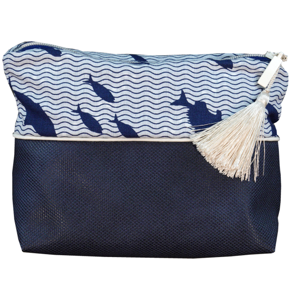 ST10147 Nähbeispiel 2 robuster Canvas Stoff KOKKA dunkelblau maritim Fische Wellen