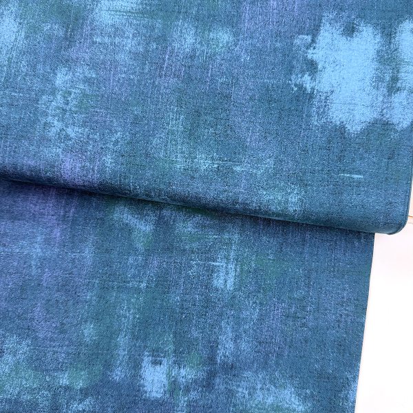 Stoff ST10077 Grunge Prussian BlueBaumwolle Webware unelastisch - dunkelblau mit hellblauem & goldenem Vintage Effekt