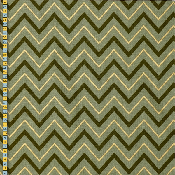 ST10130 Half Panama Stoff grün gold mit gezacktem Streifenmuster aus 80% Baumwolle, 20% Polyester zum Nähen von Taschen, Rucksäcken & Accessoires.