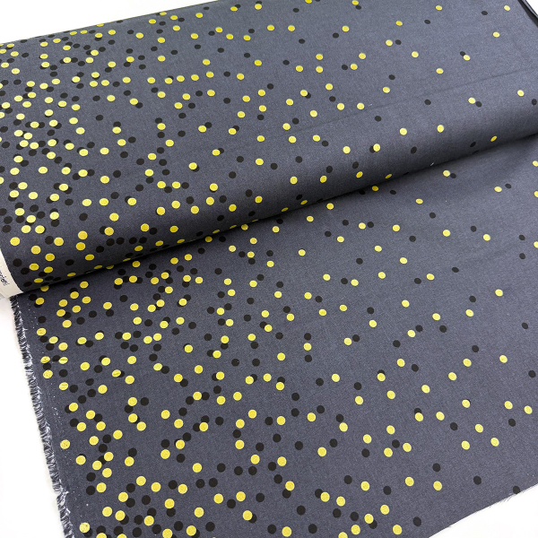 ST10194 Stoff Webware Baumwolle Meterware anthrazit schwarz gold metallic Punkte