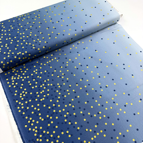ST10196 Stoff Webware Baumwolle Meterware blau gold metallic Punkte 1