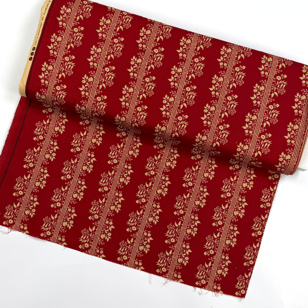 Baumwolle ST10216 Webware unelastisch bordeaux rot creme Blütenmuster streifen Vive la France von French General MODA